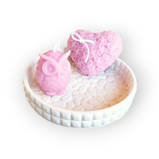 Bandeja velas búho y corazón